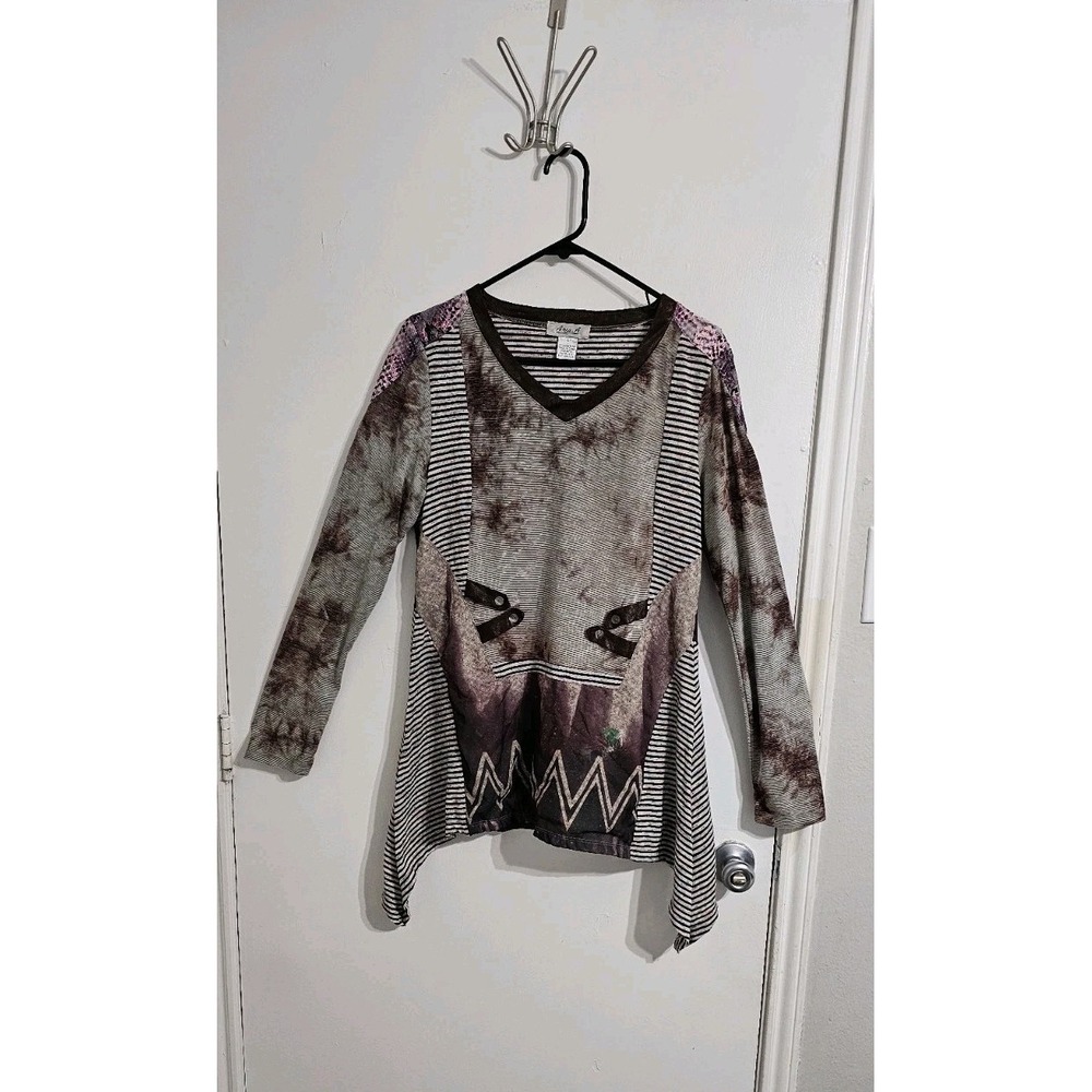 Ania A Mixed Media Tunic Top Size Xl Art To Wear Hobo Top Preppy Multicolor Boho
